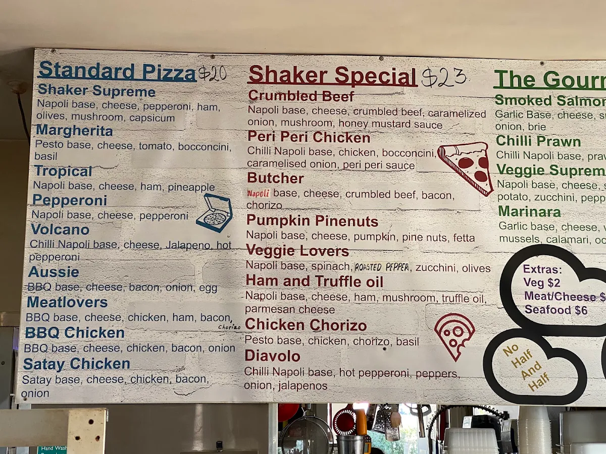 Menu, Seashell Bakery & Pizzaria