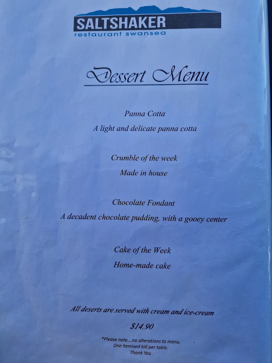 Menu, Seashell Bakery & Pizzaria