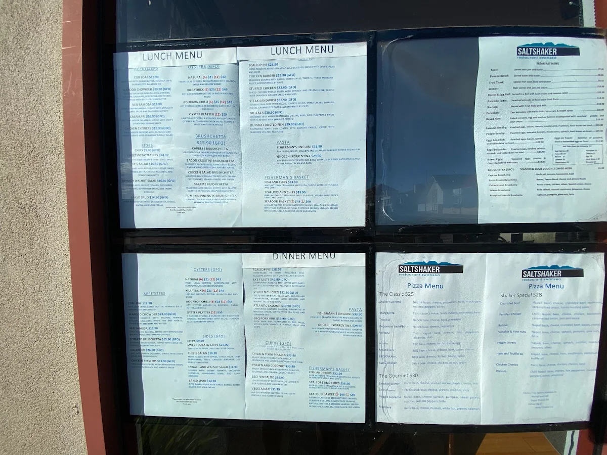 Menu, Seashell Bakery & Pizzaria