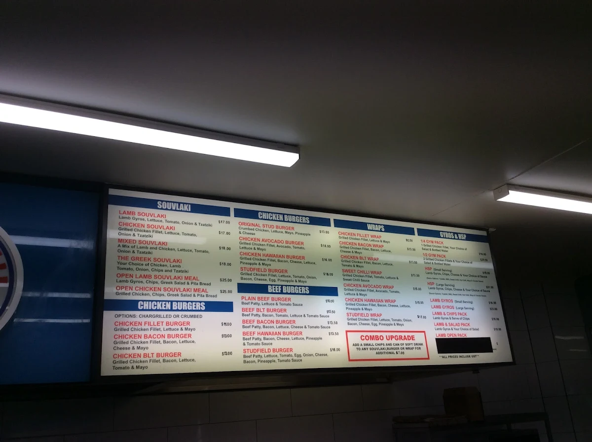 Menu, Studfield Charcoal Chicken