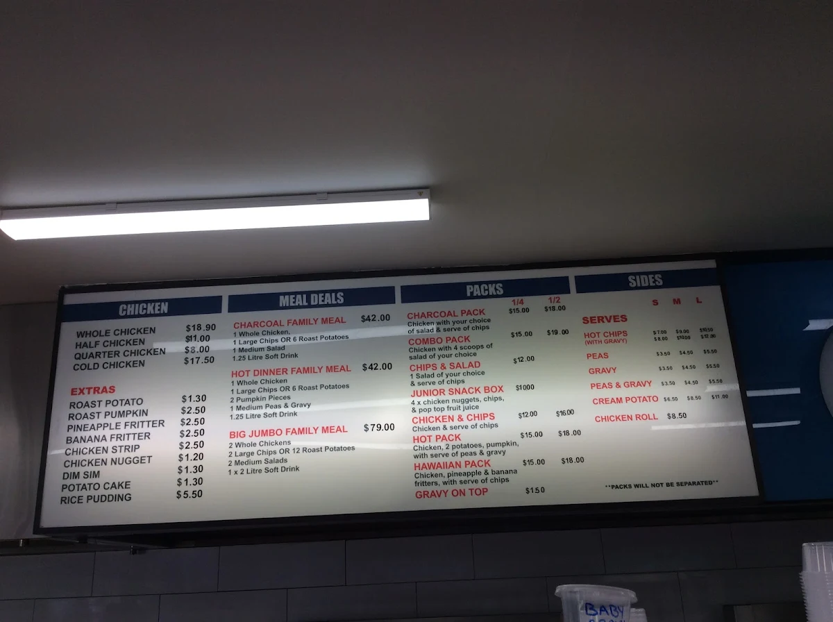 Menu, Studfield Charcoal Chicken