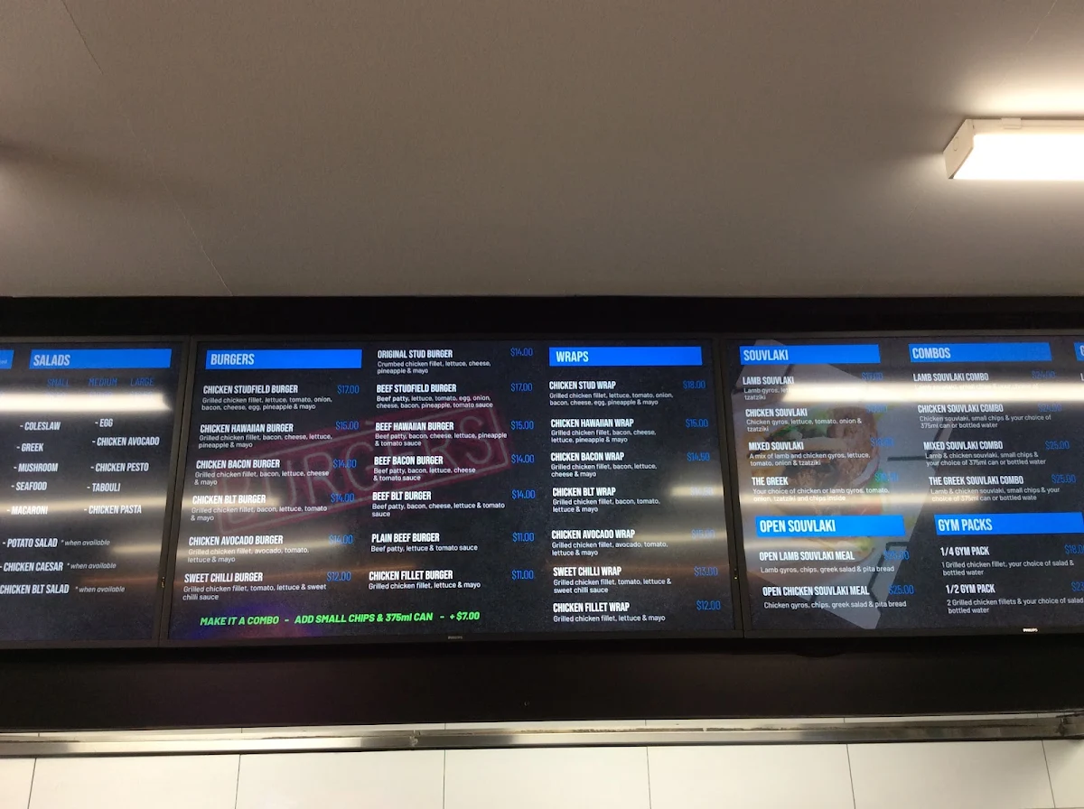 Menu, Studfield Charcoal Chicken