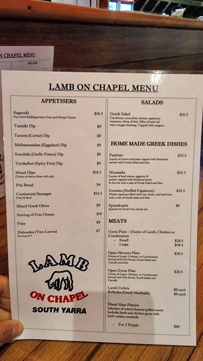Menu, Lamb on Chapel