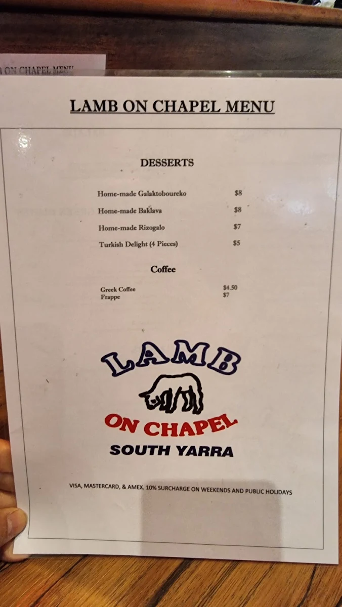 Menu, Lamb on Chapel