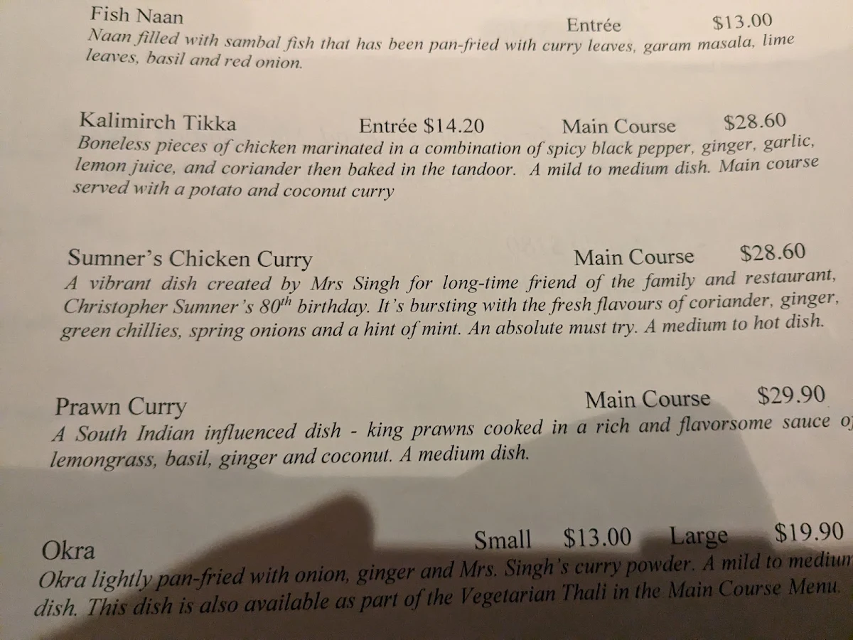 Menu, Jasmine Al Sham