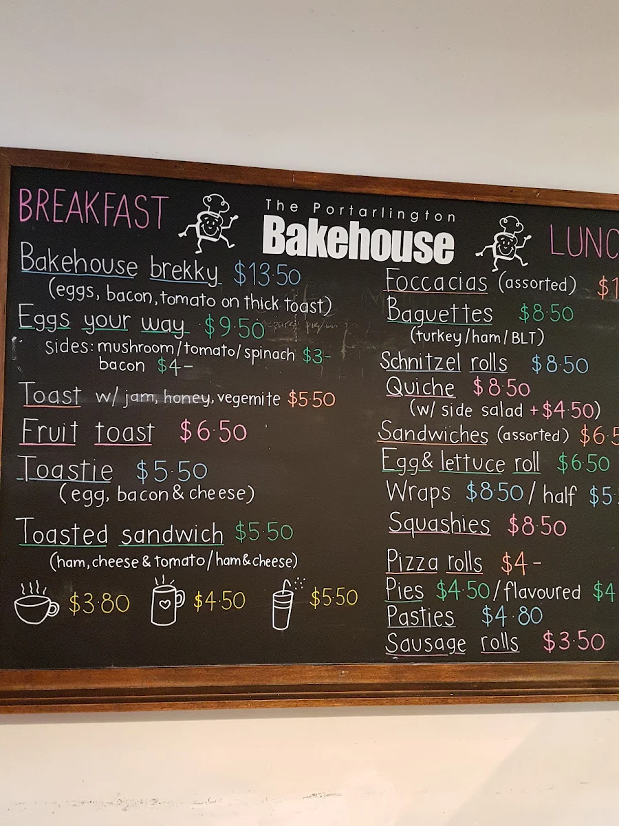Menu, The Portarlington Bakehouse