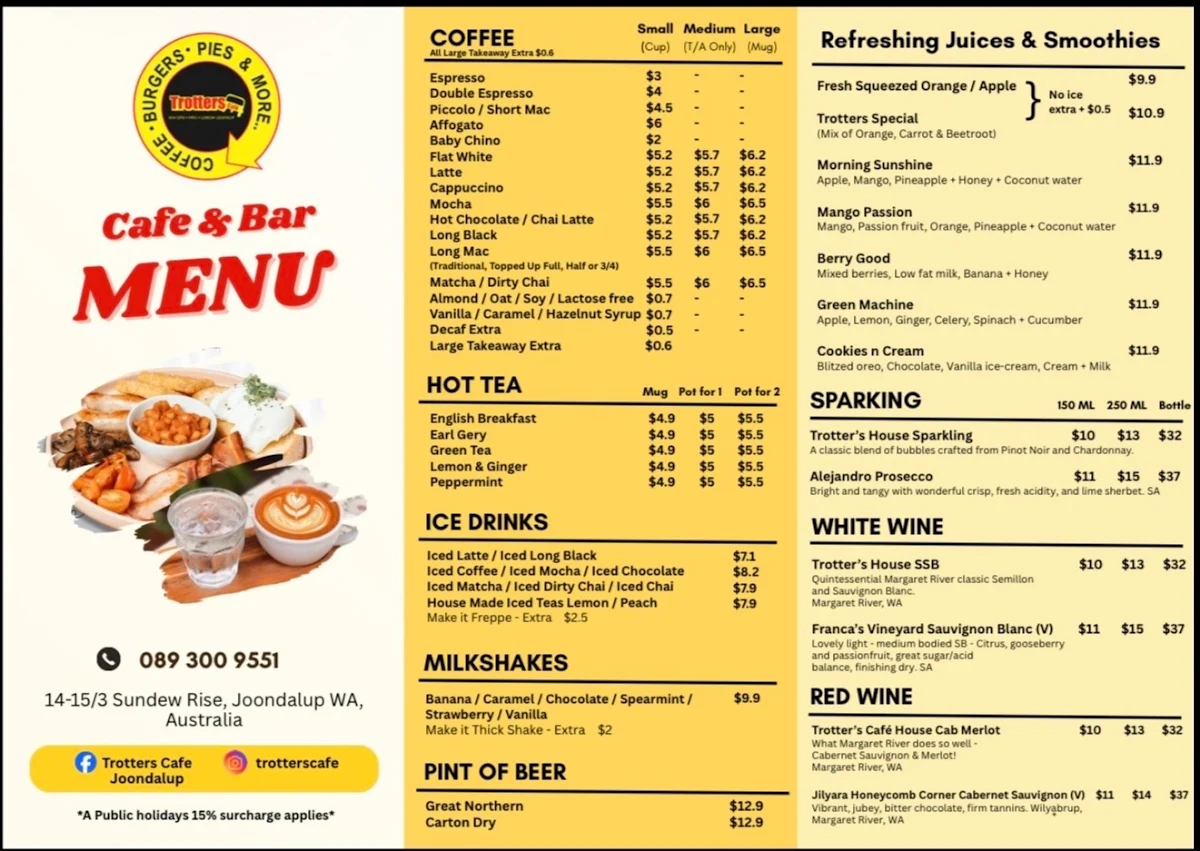 Menu, Trotters Cafe