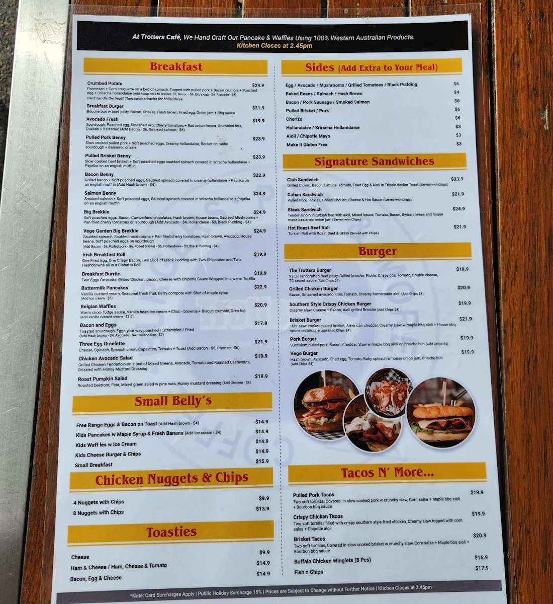 Menu, Trotters Cafe