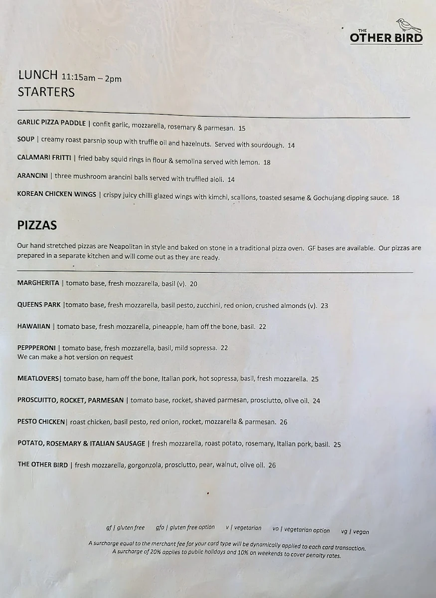 Menu, The Other Bird