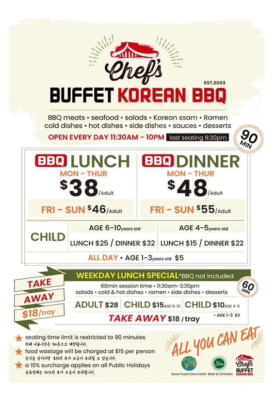 Menu, Chefs Buffet Penrith (Korean BBQ)