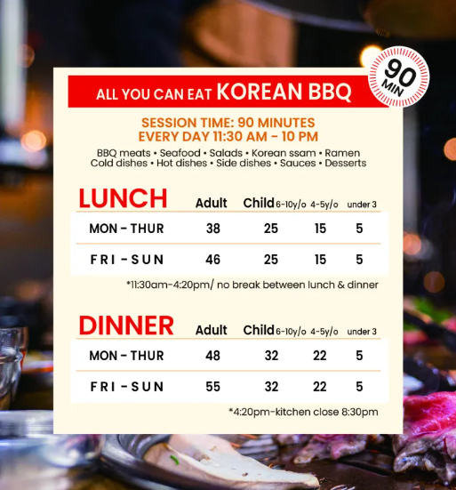 Menu, Chefs Buffet Penrith (Korean BBQ)