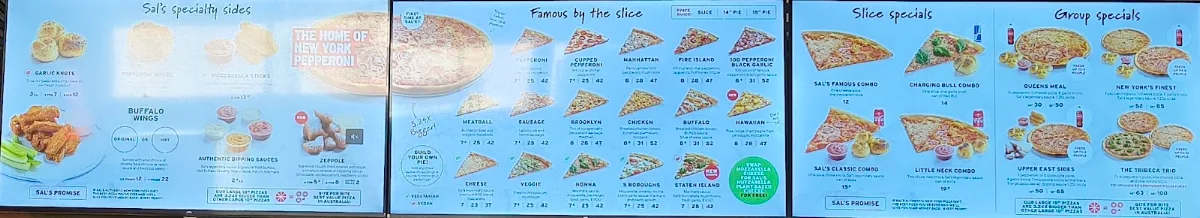 Menu, Sal's Authentic New York Pizza - York St