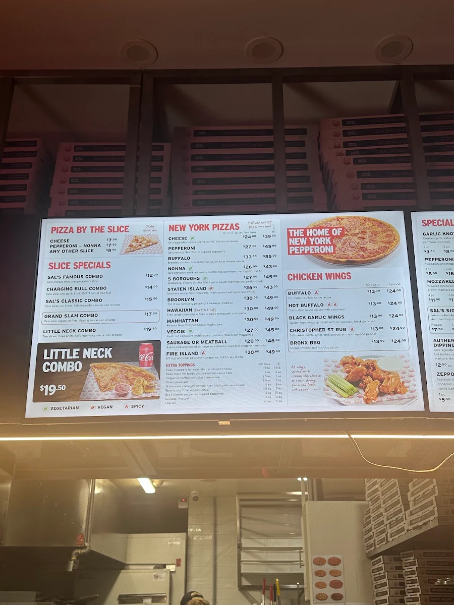 Menu, Sal's Authentic New York Pizza - York St