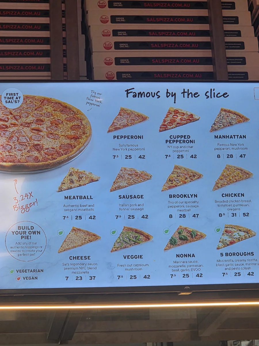 Menu, Sal's Authentic New York Pizza - York St