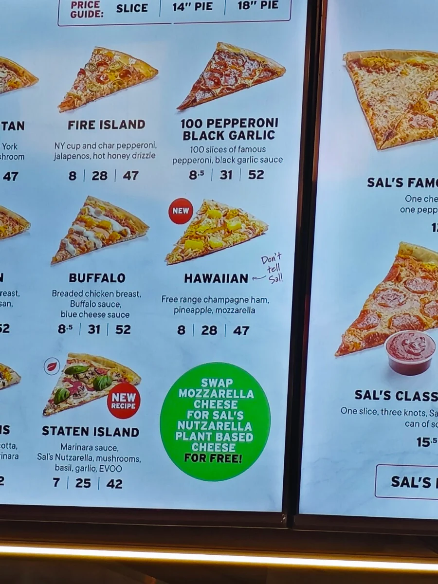 Menu, Sal's Authentic New York Pizza - York St