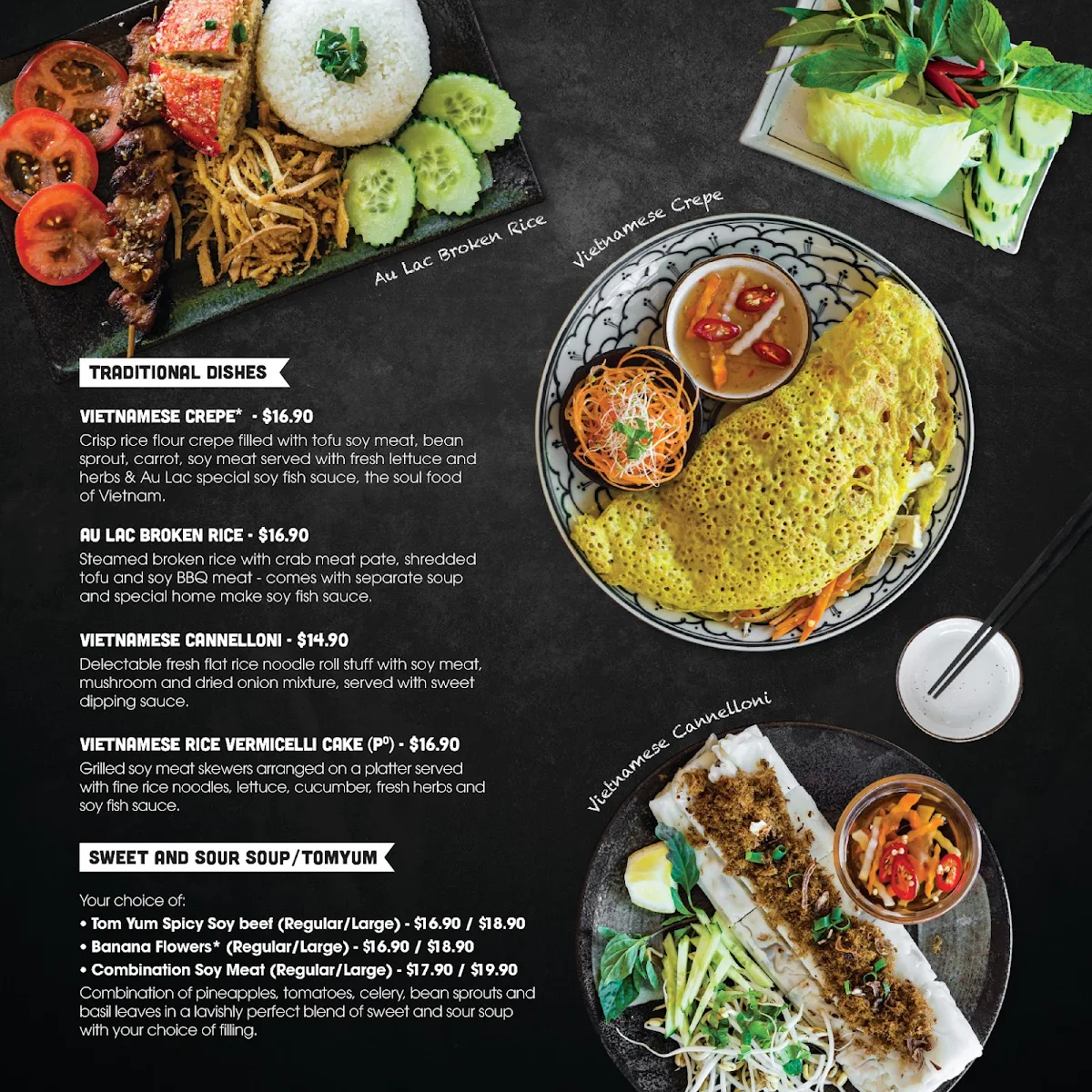 Menu, Au Lac Woden Vegan Cuisine