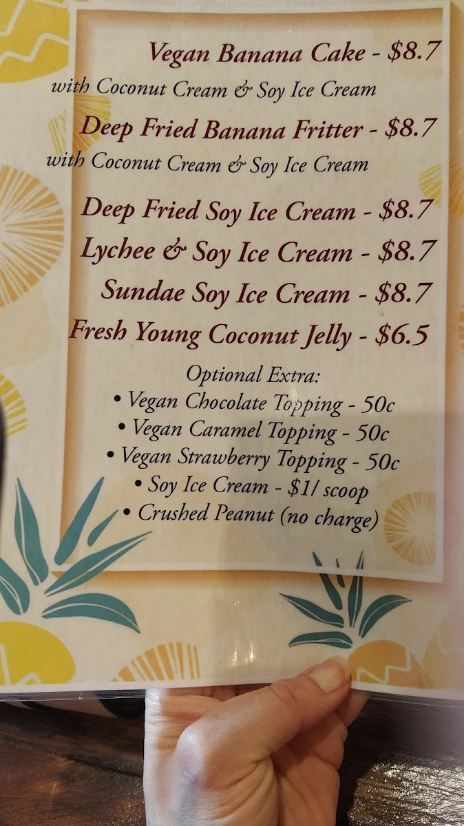 Menu, Au Lac Woden Vegan Cuisine