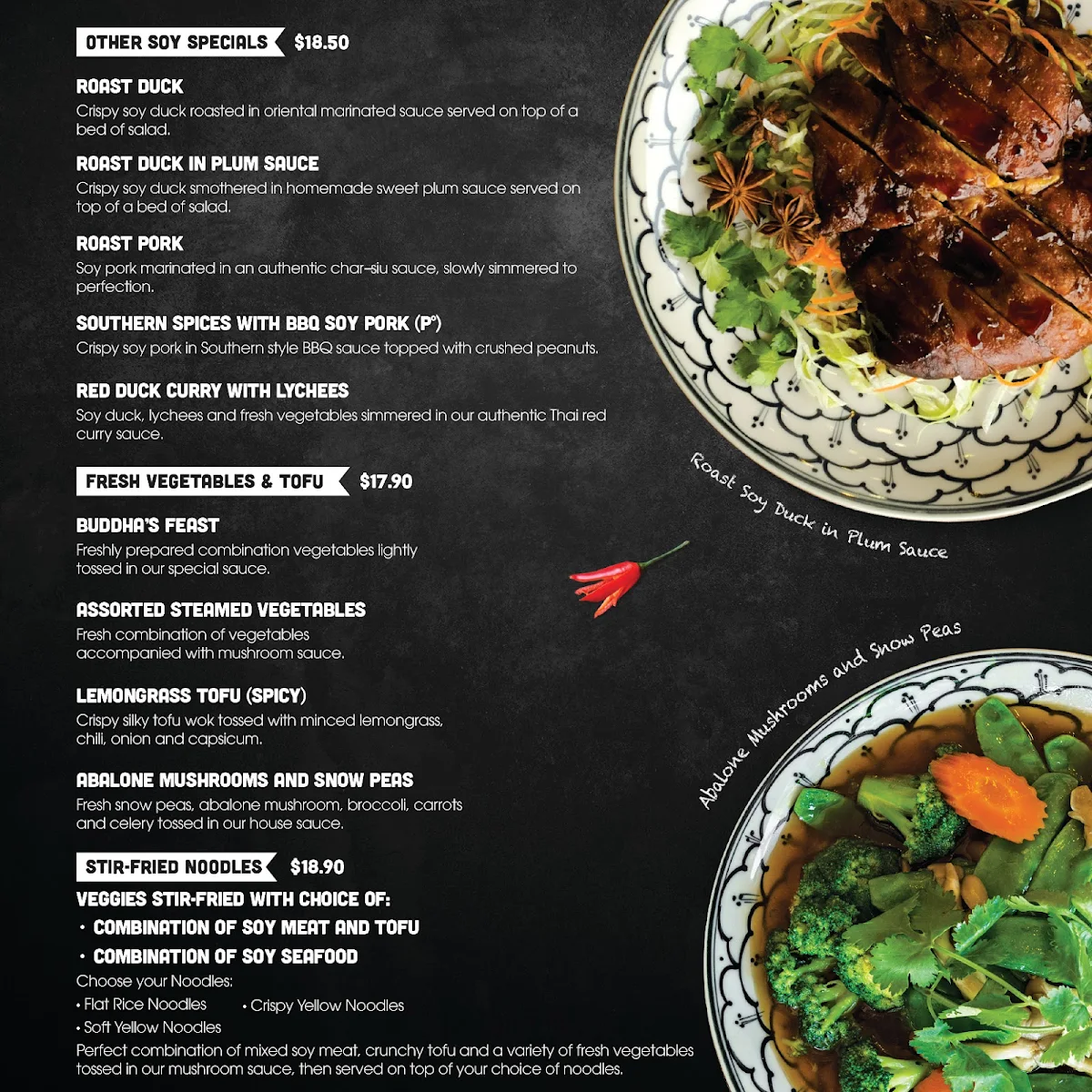 Menu, Au Lac Woden Vegan Cuisine
