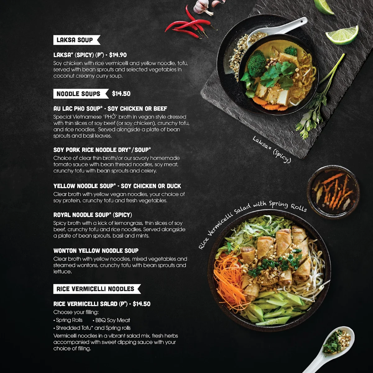 Menu, Au Lac Woden Vegan Cuisine