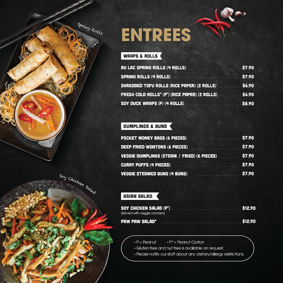 Menu, Au Lac Woden Vegan Cuisine