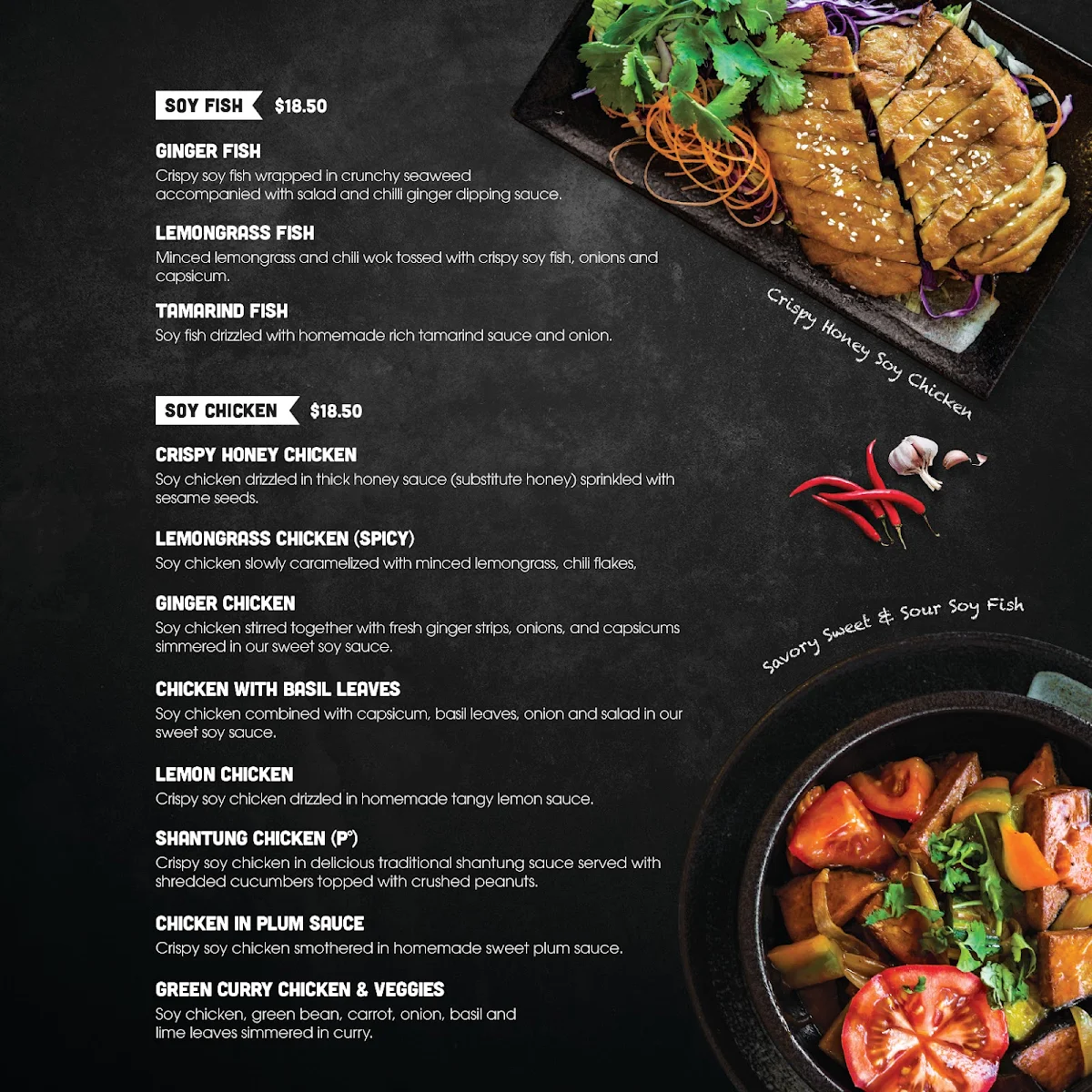 Menu, Au Lac Woden Vegan Cuisine