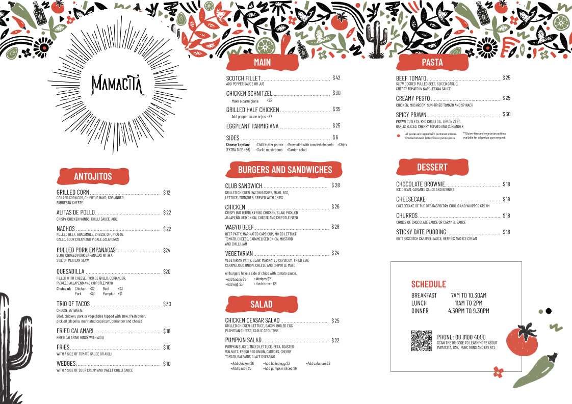 Menu, Mamacita Restaurant and Bar