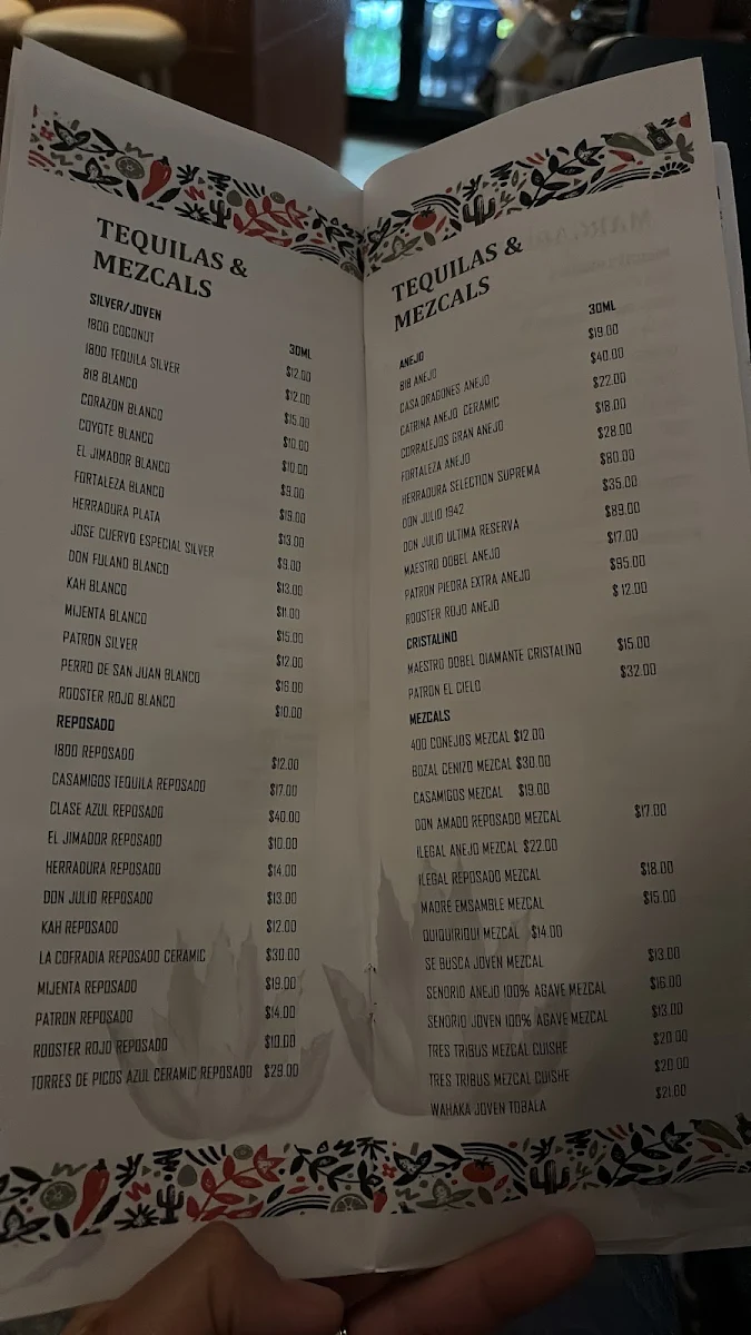 Menu, Mamacita Restaurant and Bar
