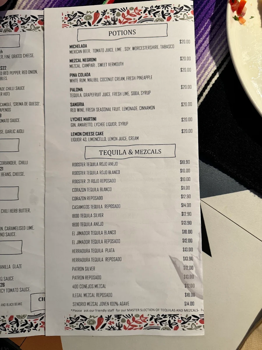 Menu, Mamacita Restaurant and Bar