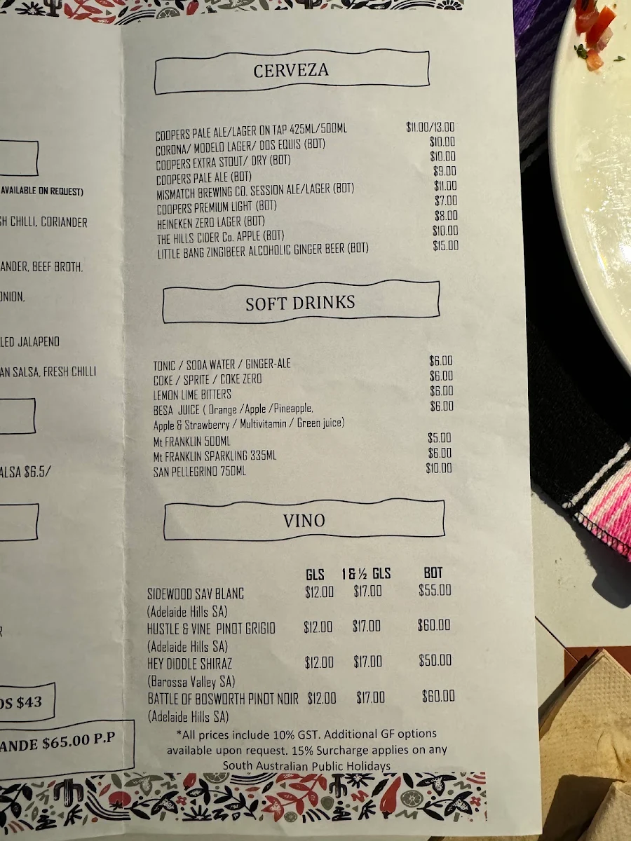 Menu, Mamacita Restaurant and Bar
