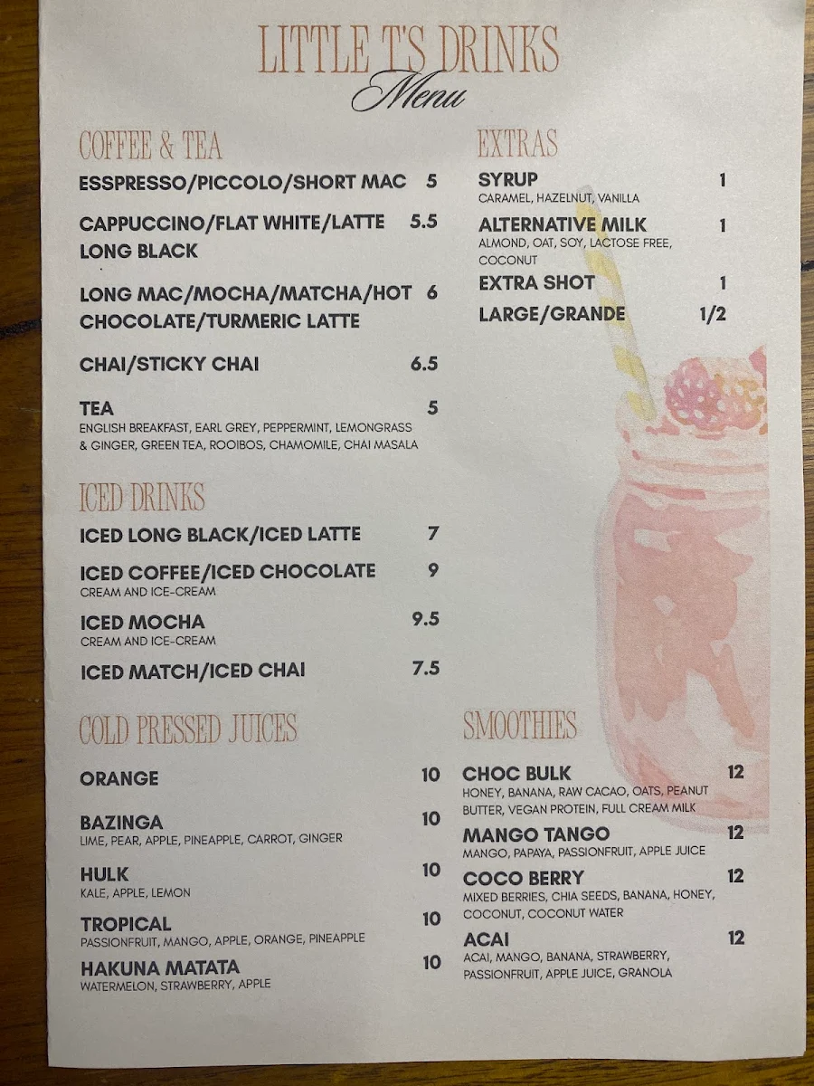 Menu, Little T's Cafe