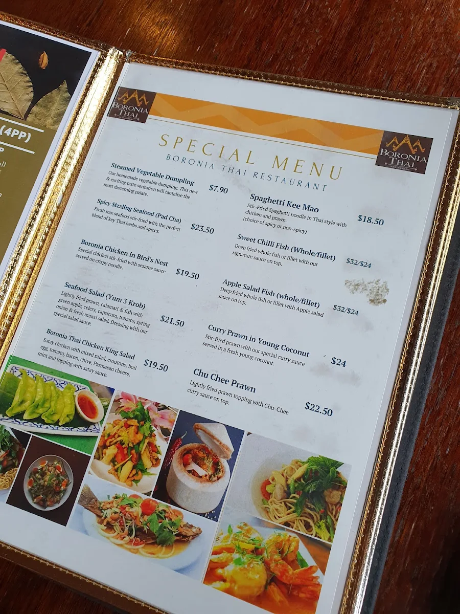 Menu, Boronia Thai