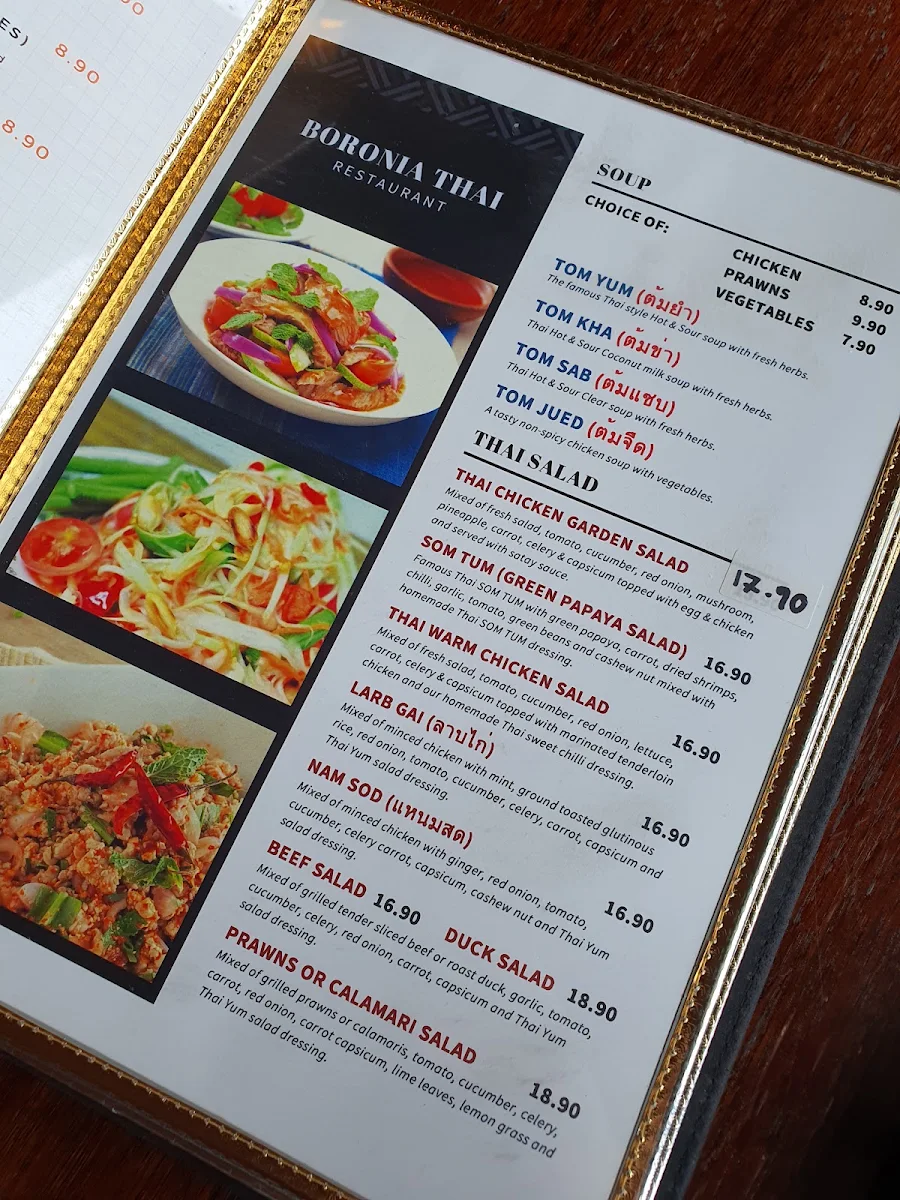 Menu, Boronia Thai