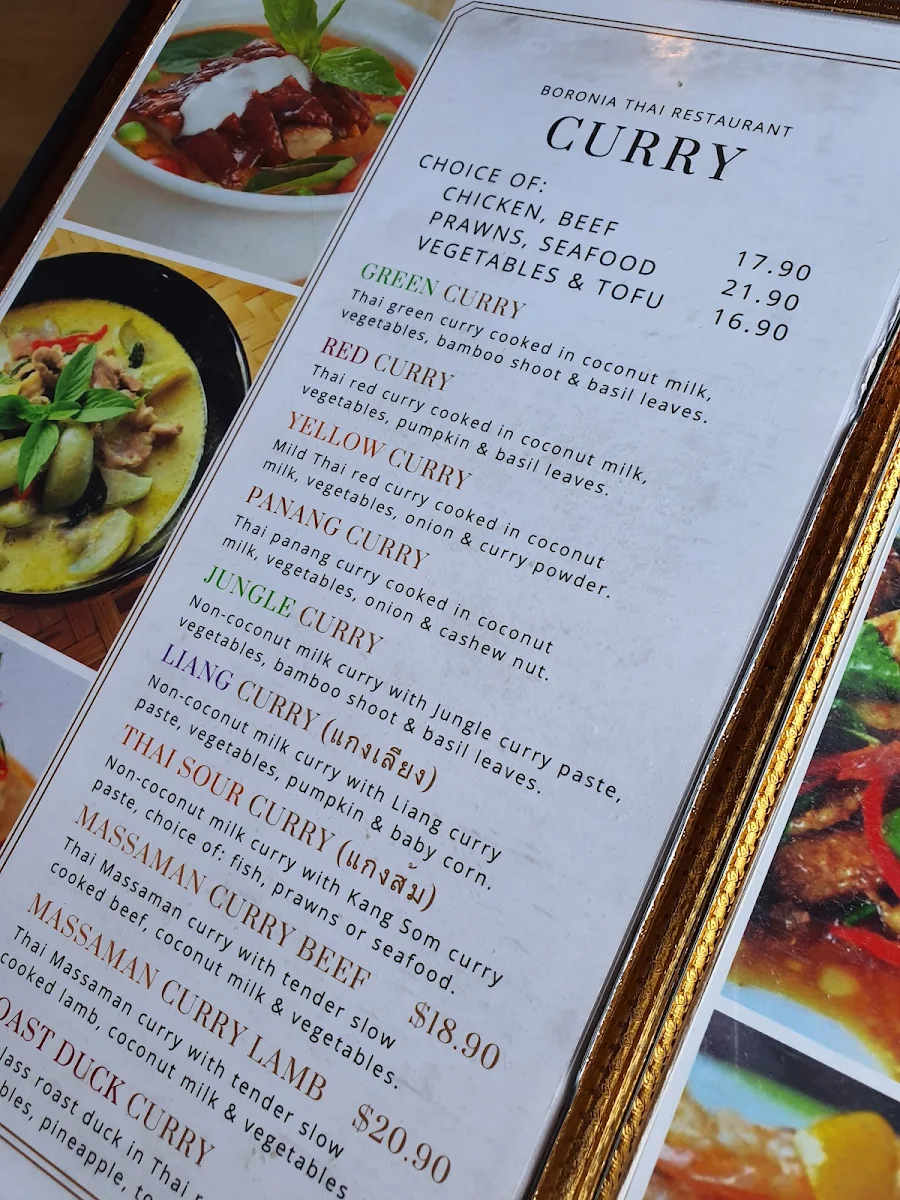 Menu, Boronia Thai