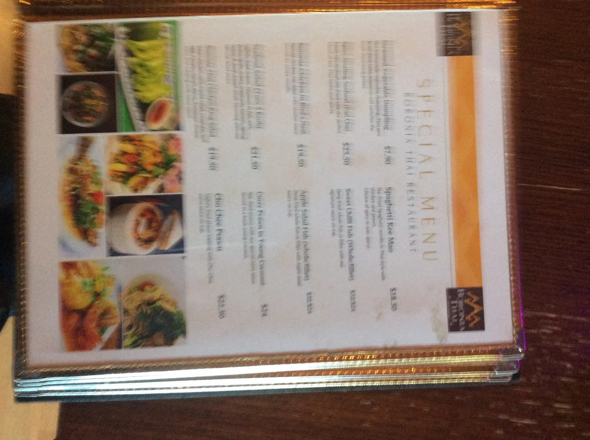Menu, Boronia Thai