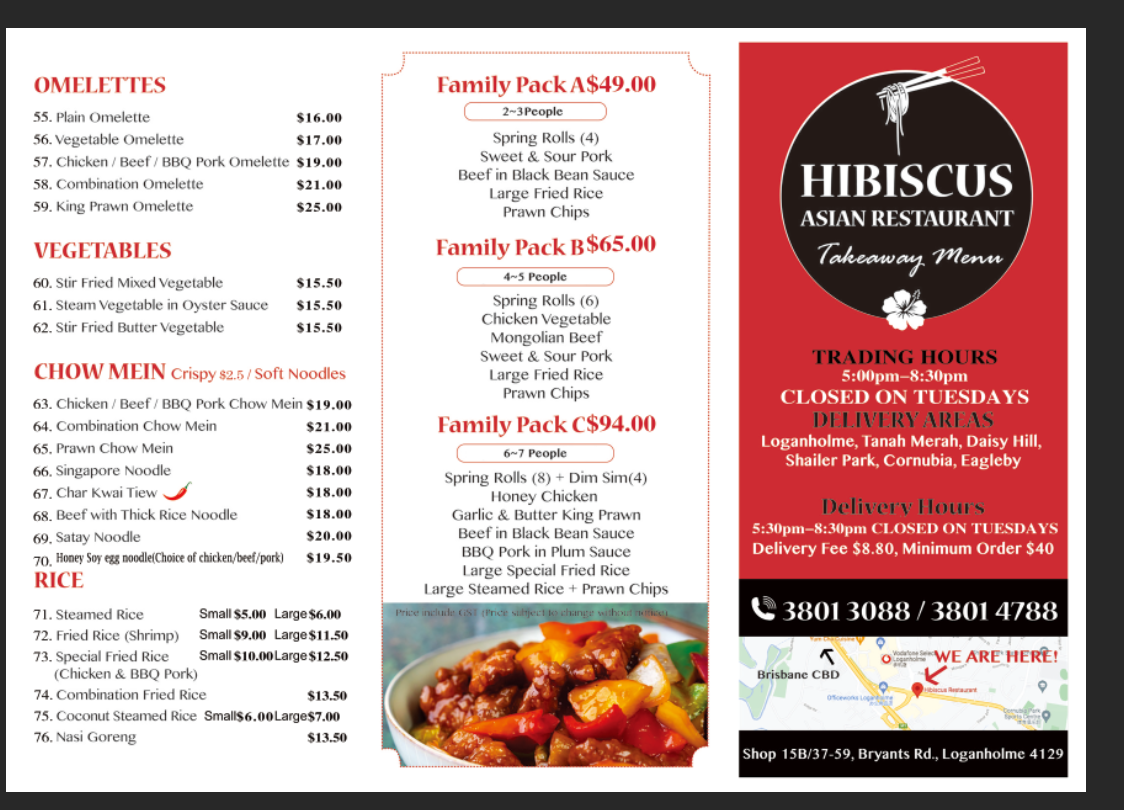 Menu, Hibiscus Restaurant