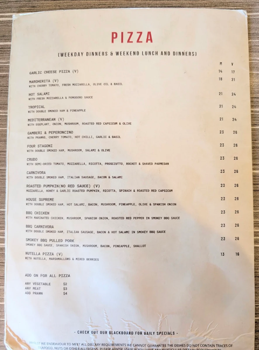 Menu, Il Lago Bistro