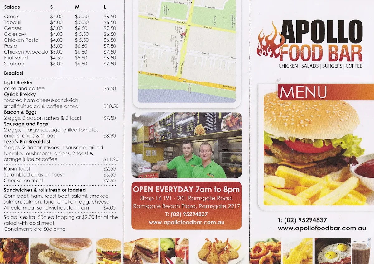 Menu, Apollo Food Bar