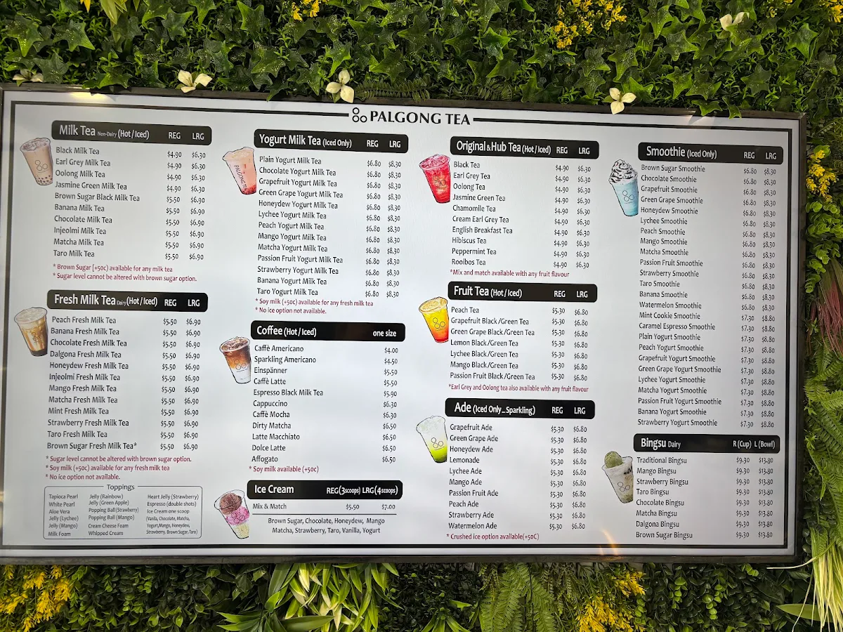 Menu, Palgong Tea Bentleigh