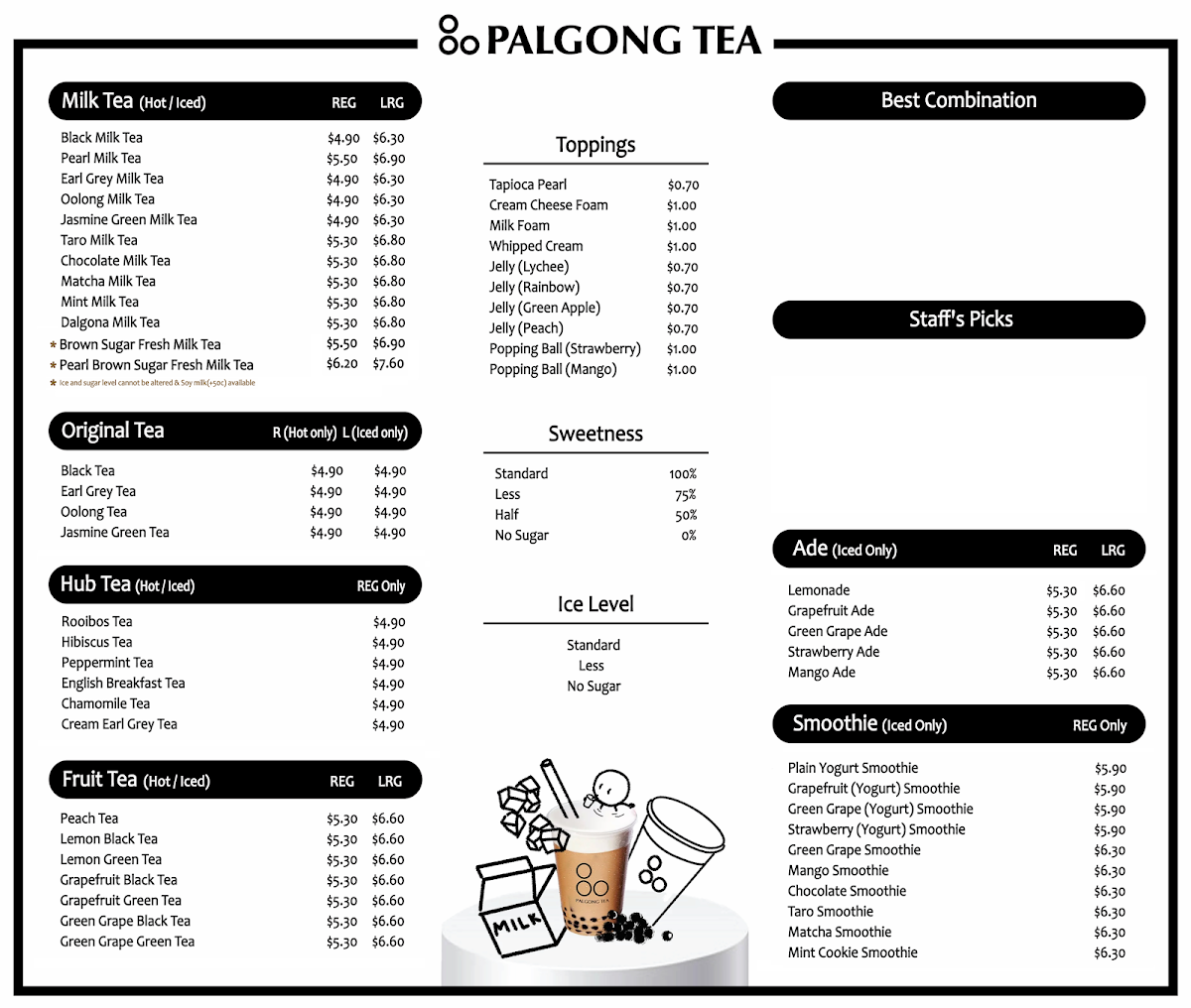 Menu, Palgong Tea Bentleigh