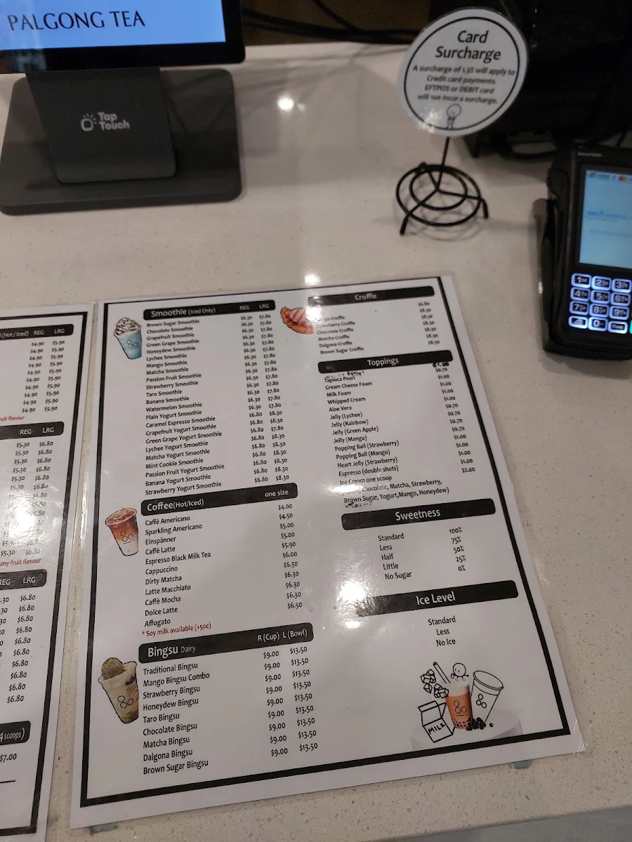 Menu, Palgong Tea Bentleigh