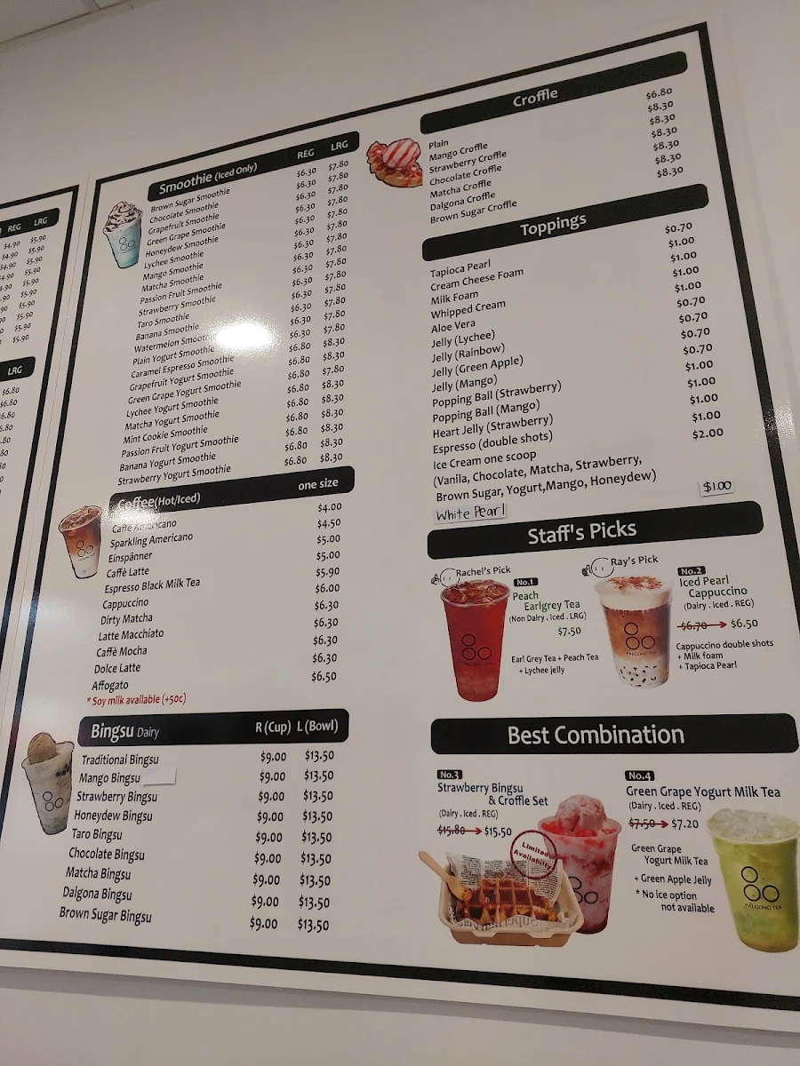 Menu, Palgong Tea Bentleigh