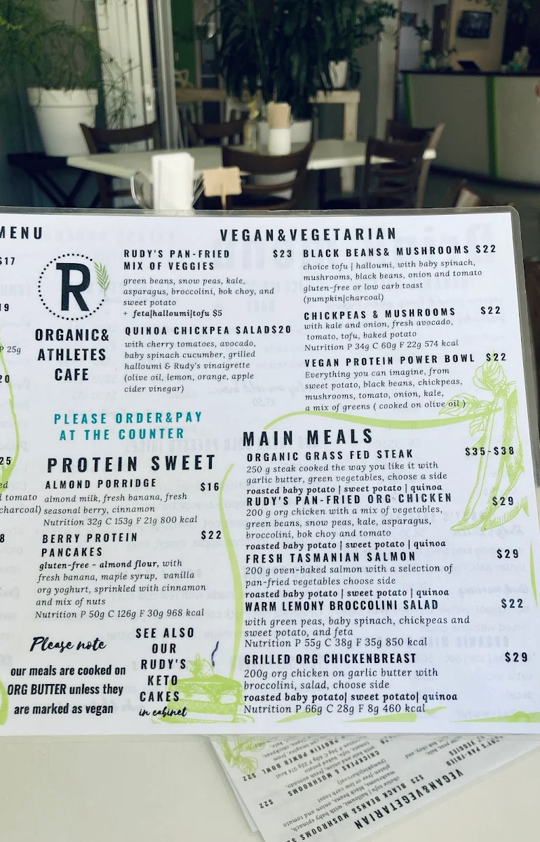 Menu, Rudy's Real food Organic Cafe