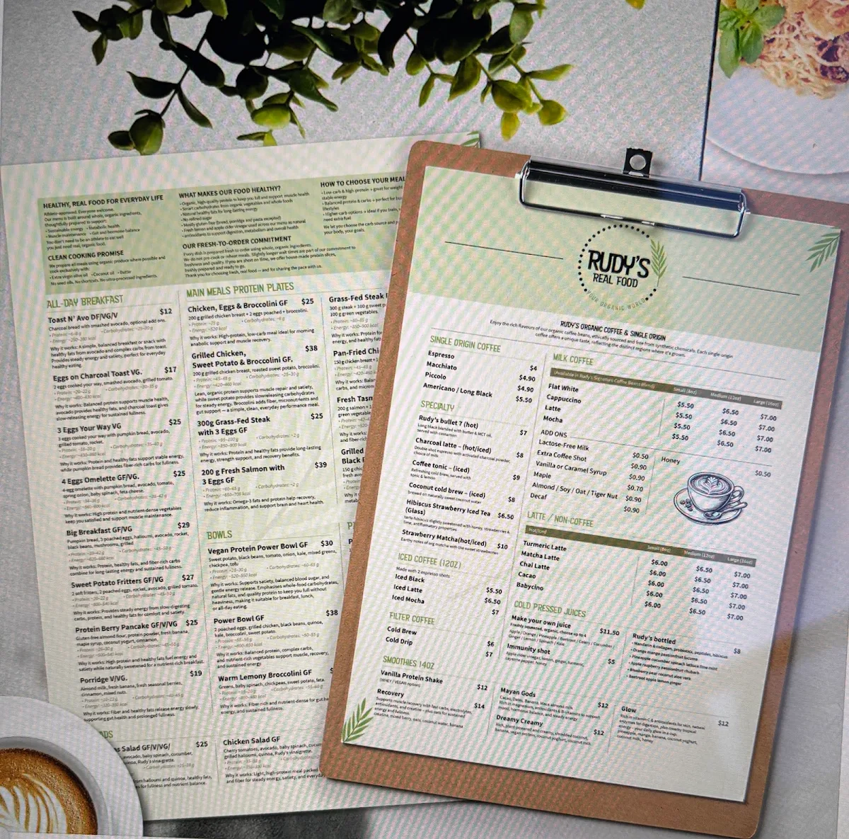 Menu, Rudy's Real food Organic Cafe