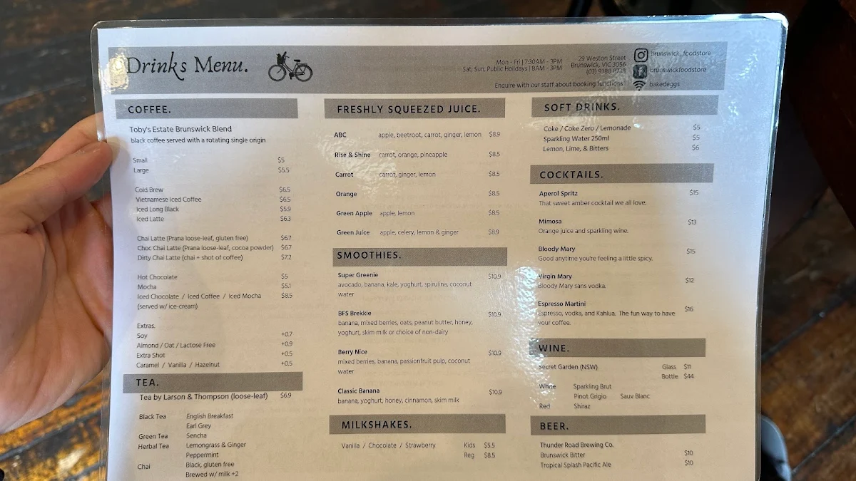 Menu, Brunswick Foodstore