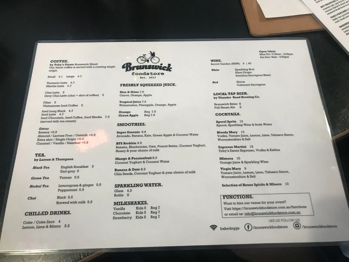 Menu, Brunswick Foodstore