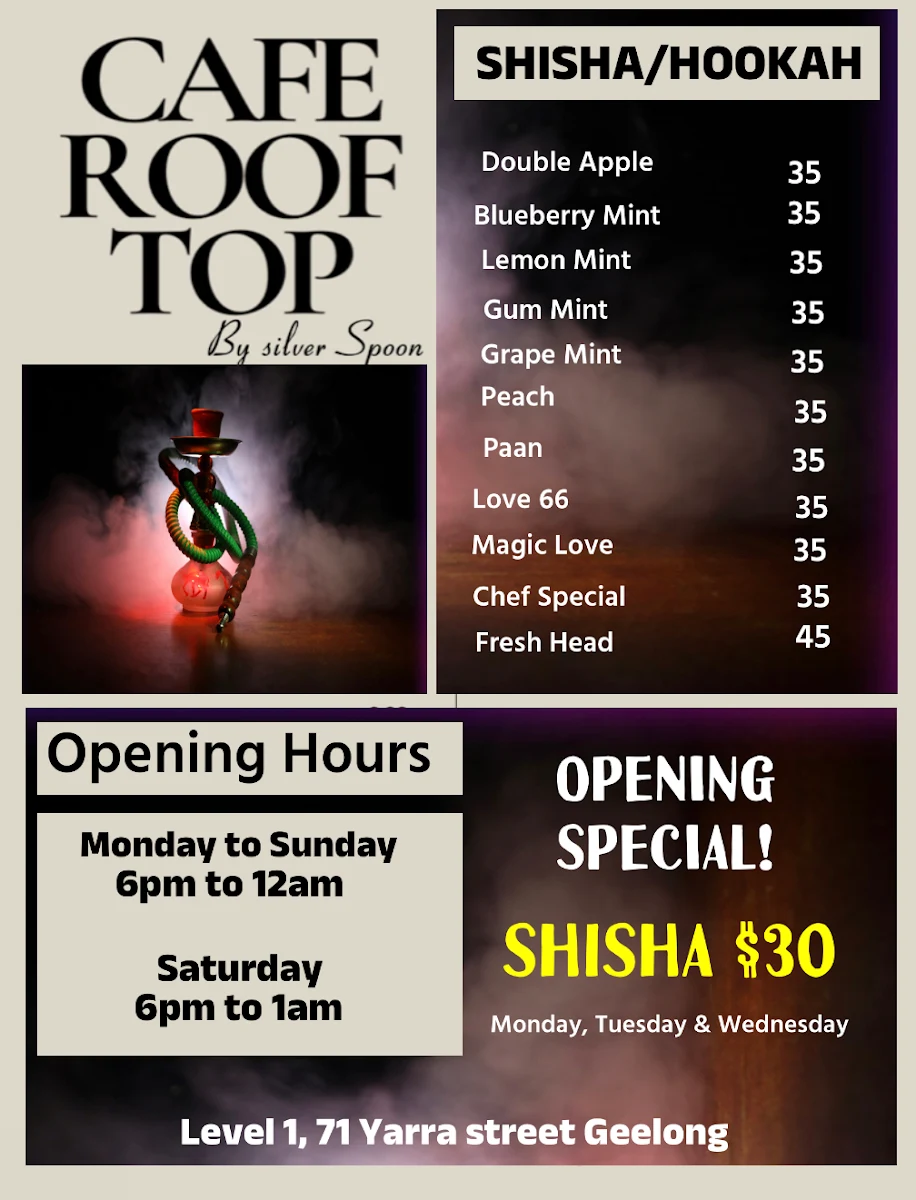Menu, Silver Spoon Shisha Lounge