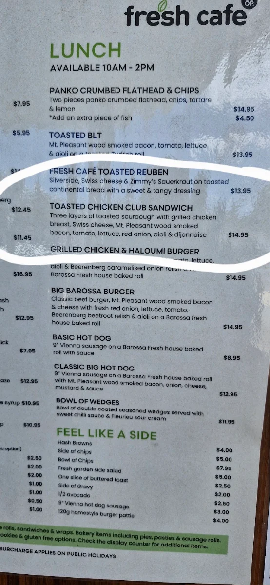 Menu, Fresh Cafe
