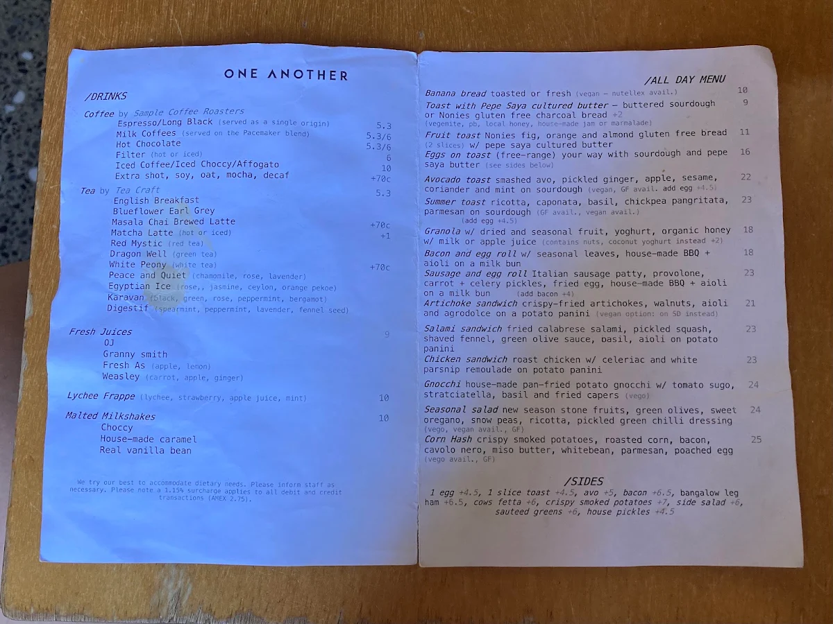 Menu, One Another