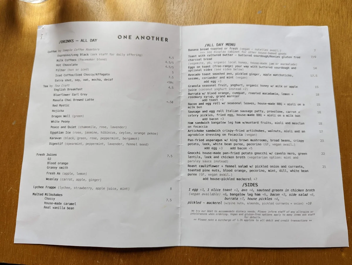 Menu, One Another