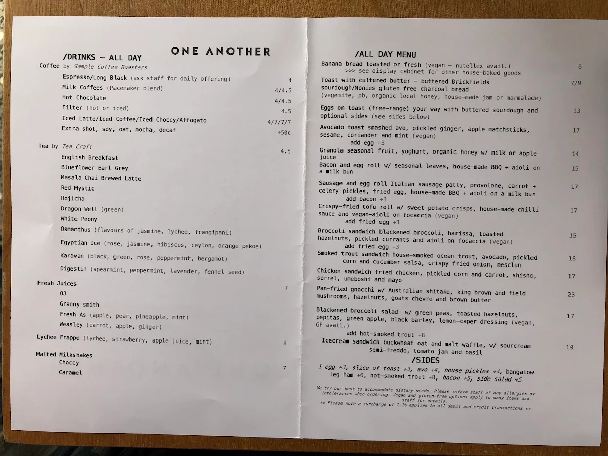 Menu, One Another
